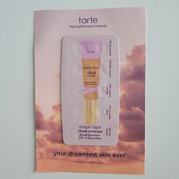 tarte, Makeup, Free With Any Order Tarte Shape Tape Cloud Coverage Spf 5  Sample Card